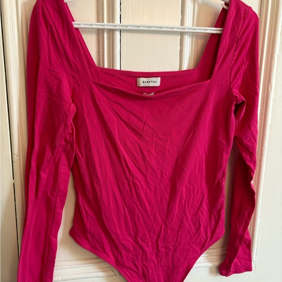 Babaton Tops - Babaton Fuchsia Long Sleeve Bodysuit